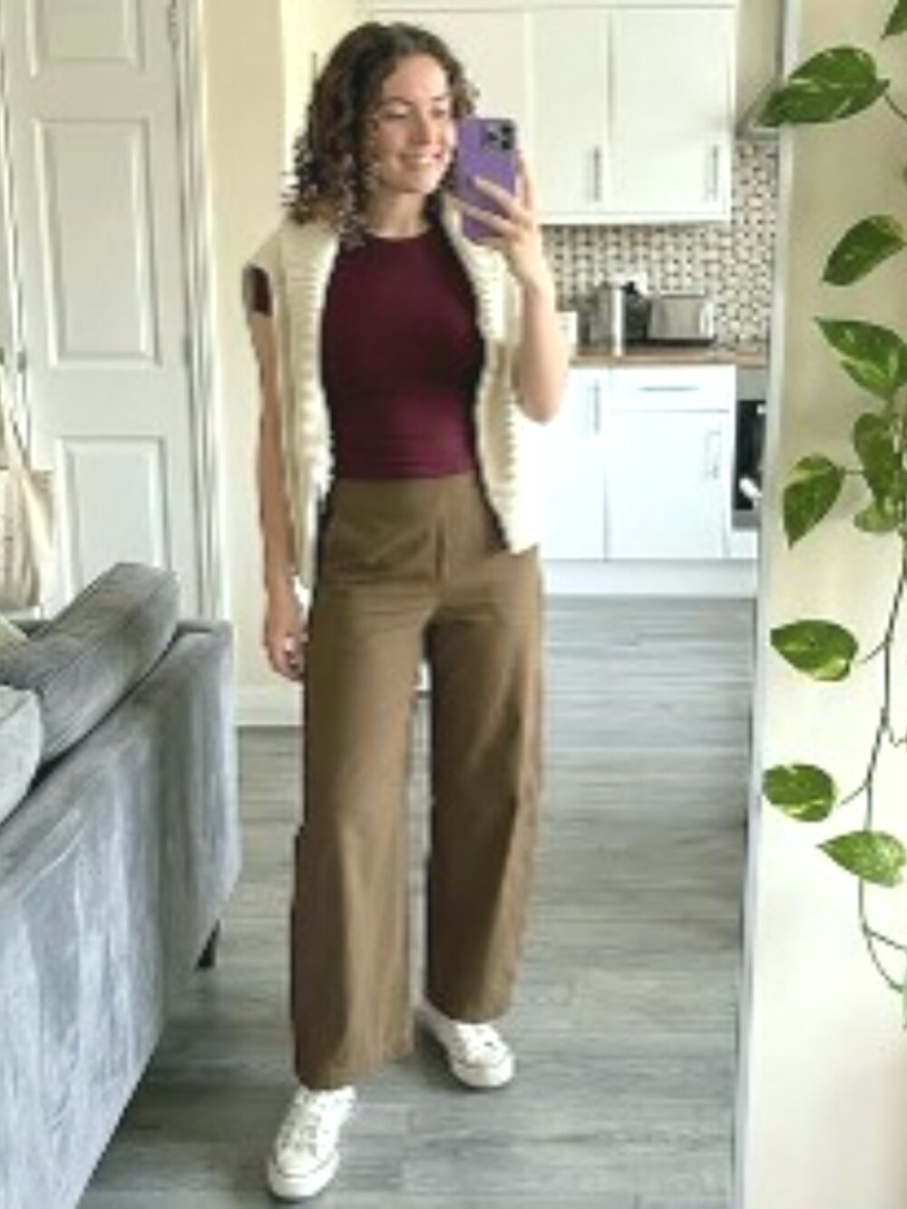 LOMON Wide Leg Barrel Pants - BROWN - MED - NWT